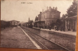 Cpa 24 Dordogne Eymet La Gare, Animée, Quais Locomotive Train, éd Gillet Circulé En 1915 - Eymet