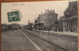 Cpa 24 Dordogne Eymet La Gare, Animée, Quais Locomotive Train, Circulé En 1912 - Eymet