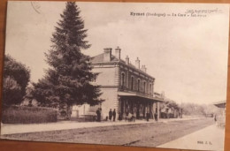 Cpa 24 Dordogne Eymet La Gare, Intérieur, Animée, Quais Voies Ferrées, Circulé En 1927, éd J.L, Imp Thiriat - Eymet