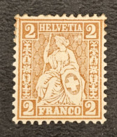 1867 Switzerland 2c Red Brown Seated Helvetia - Ongebruikt