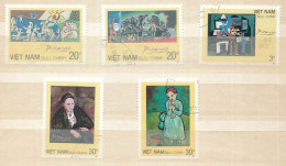 5 Timbres Oblitérés VIET NAM IV-12 Peitures Tableaux De Picasso - Picasso