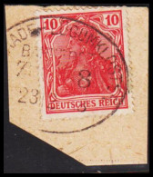 1918. SCHLESWIG. 10 Pf Germania On Small Piece With Railway Cancel APENRADE - LÜGUMKLOSTER BAHNPOST ZUG 8 ... - JF541744 - Schleswig-Holstein