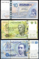 10 Dinars P 90 +5 Dinars P95 +10 Dinars P96-Neuf ** UNC **(Free Shipping)( Envoi Gratuit) - Tunisia