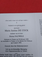 Doodsprentje Maria Justina De Cock / Temse 28/1/1901 - 6/3/1993 ( Petrus Pauwels ) - Religion & Esotérisme