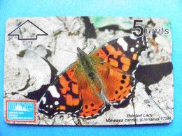 Mint Phonecard Gibraltar Butterflies Animals Insects Butterfly Papillon 5 Units  - Gibilterra