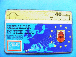 Phonecard Gibraltar In The EEC 1973/1993 Map Of Europe Coat Of Arms 40 Units  - Gibraltar