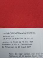 Doodsprentje Germana Snoeck / Huise 13/5/1901 Antwerpen 24/3/1977 ( Victor Van De Velde ) - Religion & Esotérisme