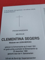 Doodsprentje Clementina Segers / Schoonaarde 2/3/1901 - 23/12/1990 ( Leon Merckx ) - Religion & Esotérisme