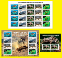 GUINEA GUINEE 2023 PACK OF 3 SHEETS - FROGS REPTILES TURTLES TURTLE CROCODILES SNAKES TORTUES SERPENTS - MNH - Kikkers