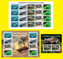 GUINEA GUINEE 2023 PACK OF 3 SHEETS - FROGS REPTILES TURTLES TURTLE CROCODILES SNAKES TORTUES SERPENTS - MNH - Rane