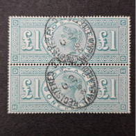 1891 Great Britain Queen Victoria £1 Green Pair Wmk Crown - Usados