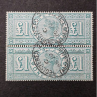 1891 Great Britain Queen Victoria £1 Green Pair Wmk Crown - Gebruikt