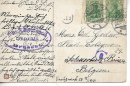 KREUZNACH Rhénanie Palatinat 14/18 CAD à Pont Pour La Belgique Censure BRÜSSEL 1916         ....   G - Other & Unclassified