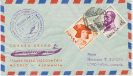 SPANIEN 4.3.1959, Eröffnungsflug Mit Turboprop Viscount 814, Erstflug Der Deutsche Lufthansa „MADRID – FRANKFURT“ - Lettres & Documents