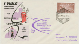 SPANIEN 25.5.1959, Erstflug Deutsche Lufthansa Mit Convair CV-440 Flug LH 177 „BARCELONA – FRANKFURT“ (Hab.284/Sie.168) - Cartas & Documentos