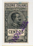 MARCA DA BOLLO/REVENUE- COLONIE  ITALIANE CENT.25 - Italienisch Ost-Afrika