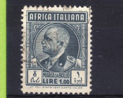 MARCA DA BOLLO/REVENUE- COLONIE AFRICA ORIENTALE ITALIANA  LIRE UNA - Italian Eastern Africa