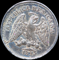 LaZooRo: Mexico 5 Centavos 1893 XF / UN Zs Z Die Crack, Weak Strike - Silver - Messico