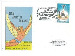 COV 62 - 356 TIMISOARA, Ziua Aviatiei, Romania - Cover - Used - 1992 - Lettres & Documents