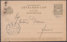 ⁕ Hungary - Ungarn 1907 ⁕ To FIUME, Derencin, Levelező-lap, Magyar Kir. Posta 5 Filler Dopisnica ⁕ Postal Stationery - Ganzsachen