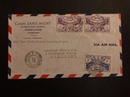 LETTRE CLAUDE SAINT-ANDRE Pour La FRANCE TP POISSONS 5F X2 + 4F OBL.22 JANV 46 POINTE A PITRE - Covers & Documents