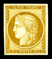 ** N°1, 10c Bistre-jaune. TTB. R. (signé Brun/certificat)  Qualité: ** - 1849-1850 Ceres