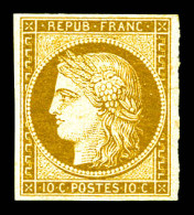 * N°1, 10c Bistre-jaune, Nuance Foncée. TTB (signé Brun/certificat)  Qualité: *  Cote: 3200 Euros - 1849-1850 Ceres