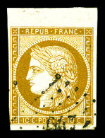 O N°1, 10c Bistre-jaune Obl Pc, Bord De Feuille. TTB (signé Scheller/Brun/certificat)  Qualité: Oblitéré - 1849-1850 Cérès