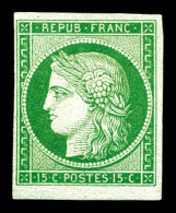 (*) N°2, 15c Vert, Quatre Belles Marges, Bas De Feuille. SUP. R. (signé Calves/certificat)  Qualité: (*)  Cote: 10000 Eu - 1849-1850 Ceres