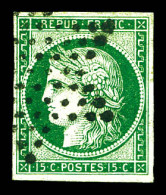 O N°2, 15c Vert Oblitéré étoile. TTB (signé Calves/certificat)  Qualité: Oblitéré  Cote: 1100 Euros - 1849-1850 Ceres