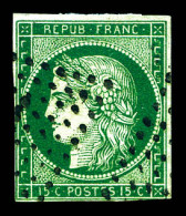 O N°2b, 15c Vert-foncé, Jolie Couleur. TB (signé Brun/Scheller/certificat)  Qualité: Oblitéré  Cote: 1350 Euros - 1849-1850 Cérès