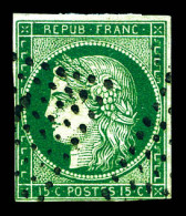 O N°2b, 15c Vert-foncé, Jolie Couleur. TB (signé Brun/Scheller/certificat)  Qualité: Oblitéré  Cote: 1350 Euros - 1849-1850 Ceres