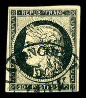 O N°3, 20c Noir Obl Moyen Cachet à Date T14 De Lavancourt (69) 5 Janvier 49. SUP. R.R. (signé Calves/certificat)  Qualit - 1849-1850 Cérès