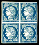 ** N°4, 25c Bleu En Bloc De Quatre (2ex*), Fraîcheur Postale, Un Des Plus Beaux Exemplaires Connus. SUPERBE. R.R.R. (sig - 1849-1850 Ceres