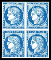 ** N°4d, 25c Bleu, Impression De 1862 En Bloc De Quatre (2ex*), Fraîcheur Postale, R. SUP (certificat)  Qualité: ** - 1849-1850 Ceres