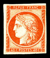 * N°5A, 40c Orange, Quatre Belles Marges. SUP. R. (signé Calves/certificat)  Qualité: *  Cote: 4000 Euros - 1849-1850 Ceres