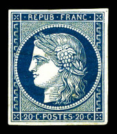 * N°8a, Non émis, 20c Bleu Foncé, Quatre Marges équilibrées, R.R. TTB (signé/certificat)  Qualité: *  Cote: 4400 Euros - 1849-1850 Ceres