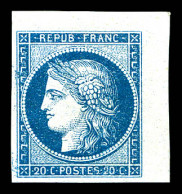 ** N°8b, Non émis, 20c Bleu Sur Azuré Coin De Feuille, Fraîcheur Postale. SUPERBE. R.R. (signé Calves/certificat)  Quali - 1849-1850 Cérès