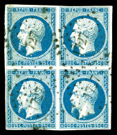 O N°10, 25c Bleu En Bloc De Quatre Obl Pc '1727', SUPERBE. R.R. (signé Calves/certificat)  Qualité: Oblitéré  Cote: 3000 - 1852 Louis-Napoleon