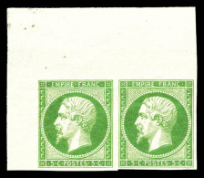 * N°12, 5c Vert En Paire Coin De Feuille (1ex**), SUPERBE. R.R. (certificat)  Qualité: * - 1853-1860 Napoleon III