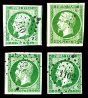 O 5c Empire: Quatre Exemplaires Choisis Avec Nuances Differentes Dont Vert Foncé Sur Vert. SUP (signés Scheller)  Qualit - 1853-1860 Napoléon III.