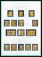 ** 1853-1862, EMPIRE NON DENTELE. Collection. Nos 13A , 13B, 33 Exemplaires Des Nuances Dont Jaune-citron, Obl Diverses, - 1853-1860 Napoleon III