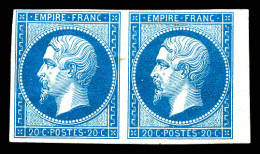 * N°14, 20c Bleu En Paire Bord De Feuille. TB  Qualité: *  Cote: 900 Euros - 1853-1860 Napoleone III