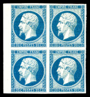 * N°14A, 20c Bleu Type II En Bloc De Quatre Bord De Feuille Latéral, Gno, Belle Présentation (certificat)  Qualité: *  C - 1853-1860 Napoleon III