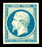 ** N°14Af, 20c Bleu Laiteux Type I, Fraîcheur Postale. SUP (certificat)  Qualité: ** - 1853-1860 Napoleone III