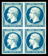 ** N°15, 25c Bleu En Bloc De Quatre (2ex*), Fraîcheur Postale. SUPERBE. R.R.R. (signé Brun/Calves/certificats)  Qualité: - 1853-1860 Napoléon III