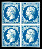 ** N°15c, 25c Bleu, Impression De 1862 En Bloc De Quatre (2ex*), FRAICHEUR POSTALE. SUPERBE (certificat)  Qualité: ** - 1853-1860 Napoléon III