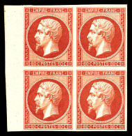 ** N°17Ah, 80c Carmin-rose, Impression De 1862 En Bloc De Quatre Bord De Feuille Latéral Gauche (2ex*), Fraîcheur Postal - 1853-1860 Napoleon III