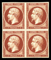 ** N°18d, 1F Carmin Impression De 1862 En Bloc De Quatre (2ex*), Fraîcheur Postale, SUPERBE, R.R.R. (signé Scheller/cert - 1853-1860 Napoleon III