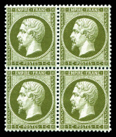 ** N°19a, 1c Vert-bronze En Bloc De Quatre, Fraîcheur Postale, Centrage Parfait. SUP. R. (certificat)  Qualité: ** - 1862 Napoleon III